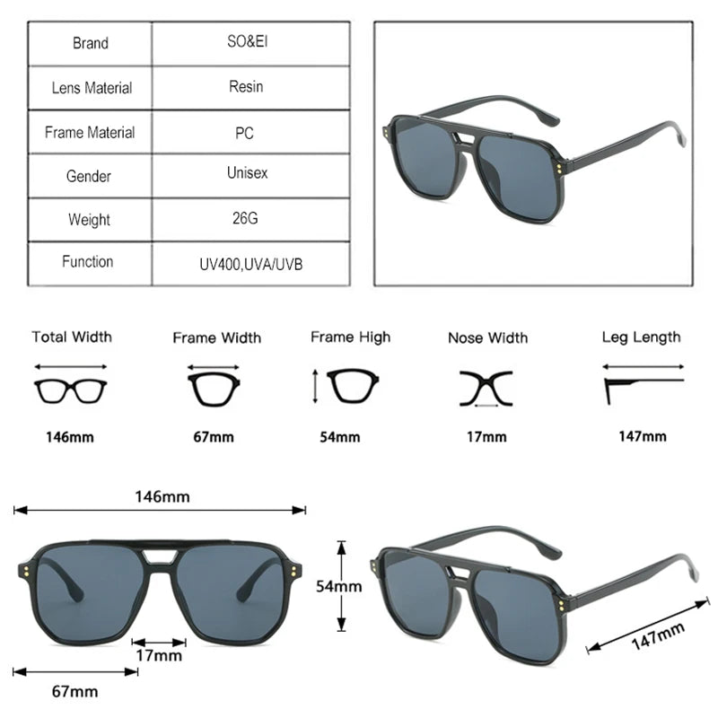 Unisex Double Bridge – Retro Design & Gradient Lenses